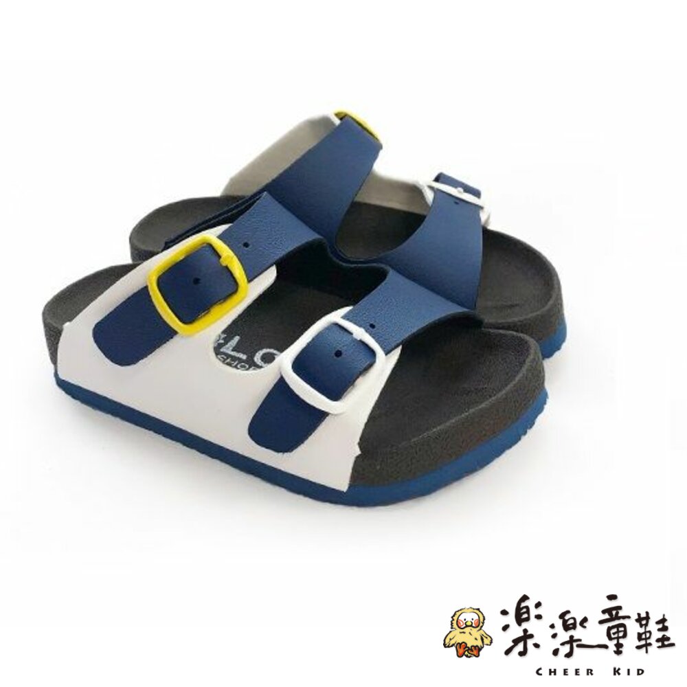 C007-3-台灣製跳色小方扣拖鞋-藍色