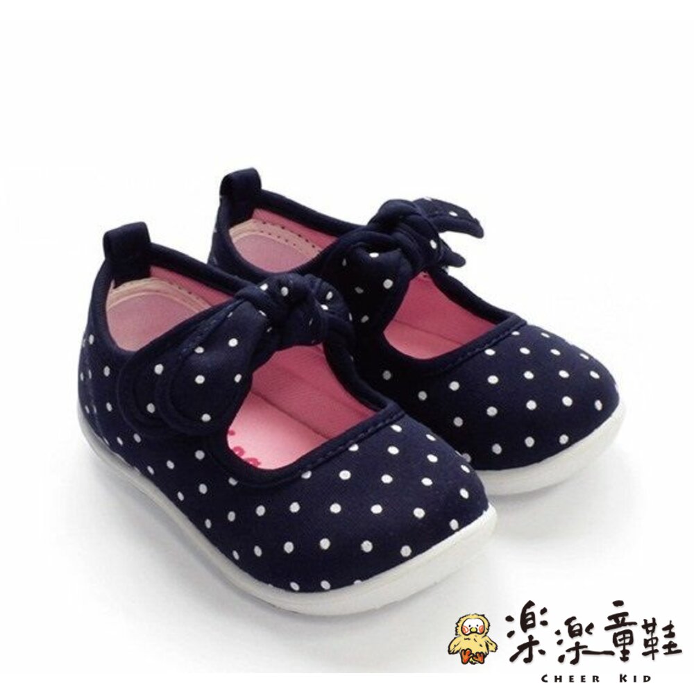 C021-台灣製點點蝴蝶結娃娃鞋-藍