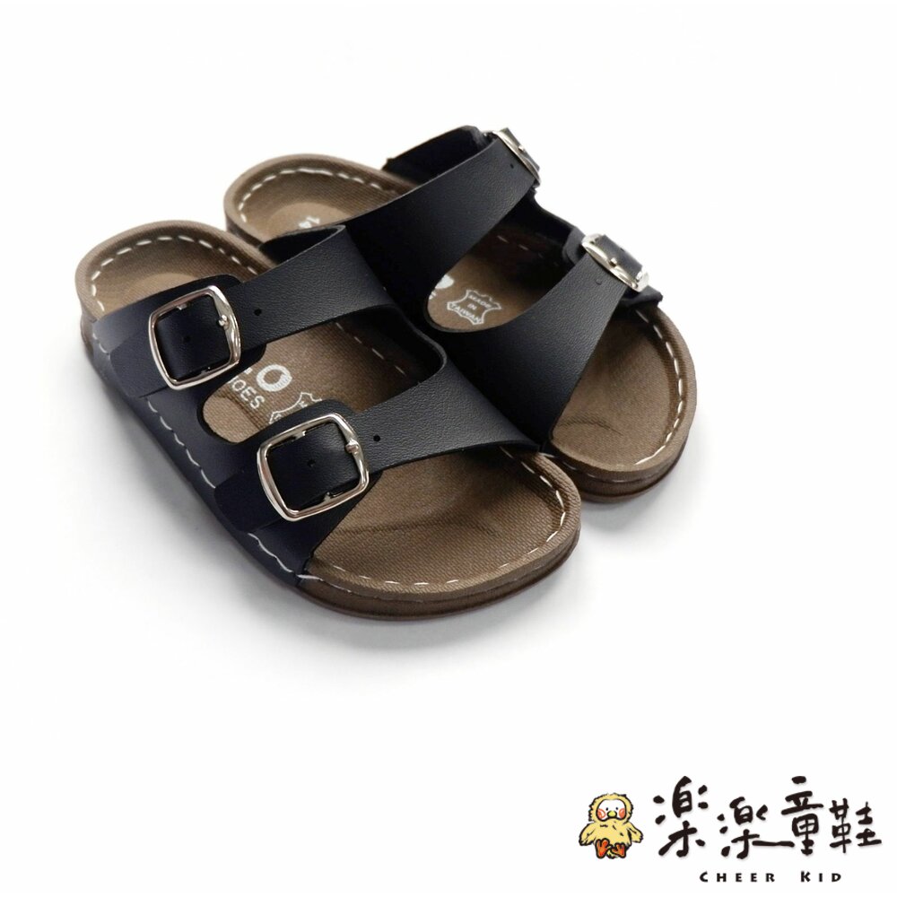 C024-2-台灣製金扣雙帶拖鞋-黑色