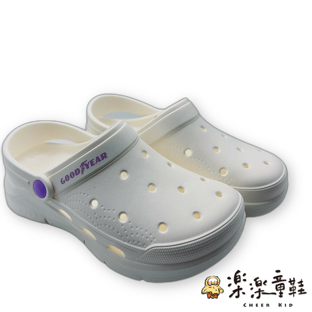 G048-3-台灣製GOODYEAR兒童洞洞鞋-白色