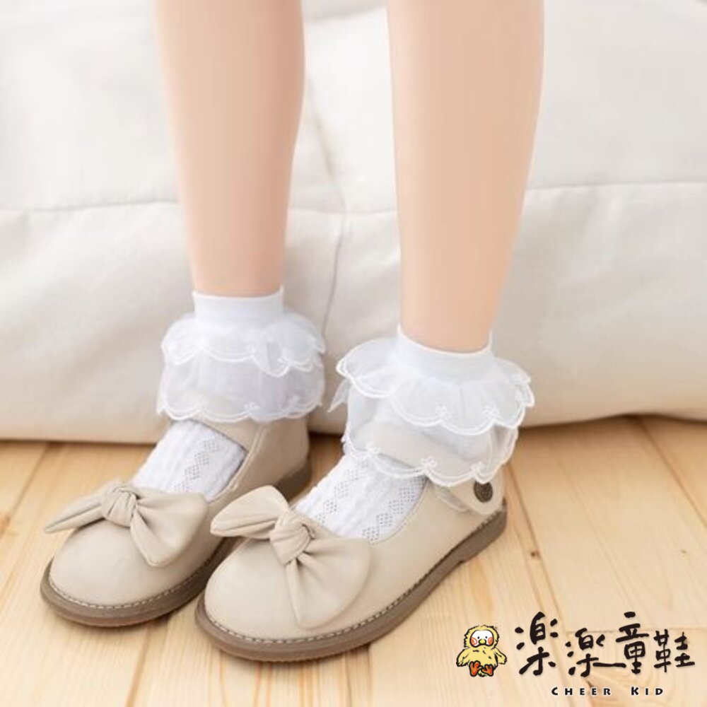 H027-女童蕾絲雙層花邊襪