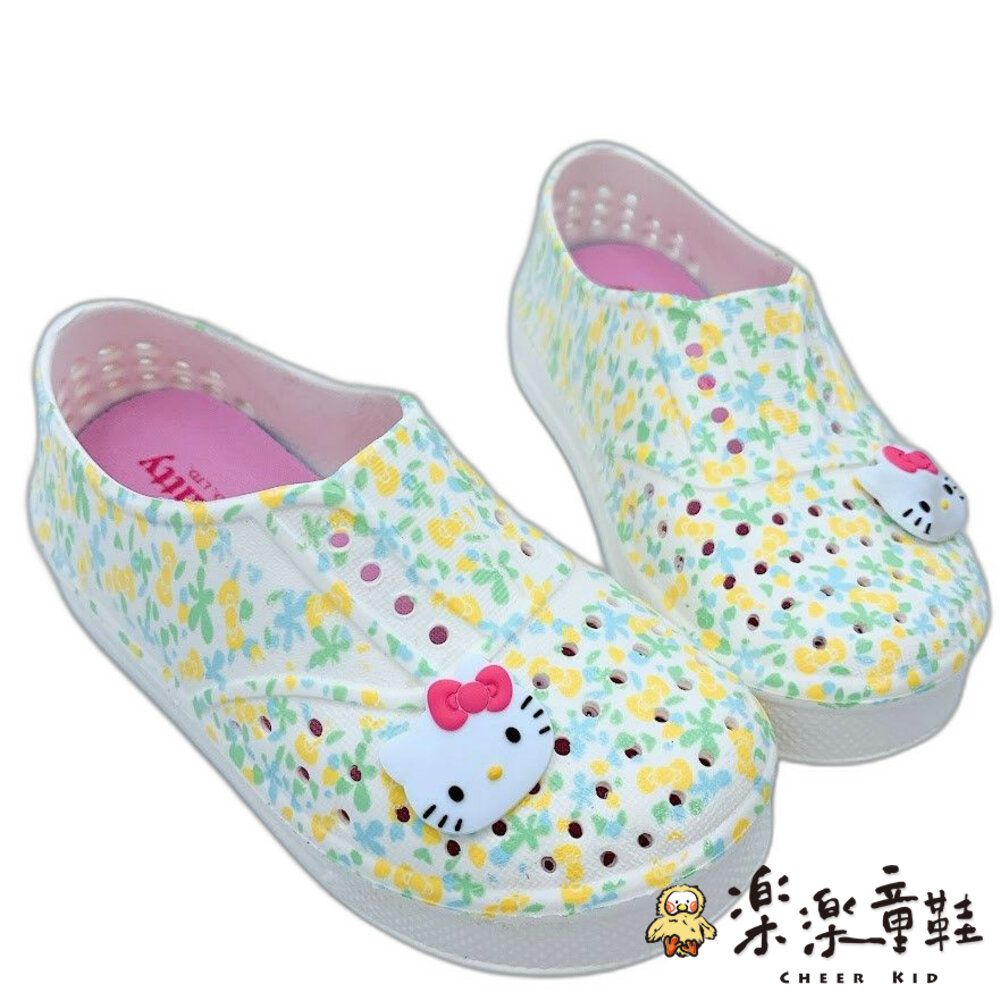 K013-2-台灣製Hello Kitty洞洞鞋-白綠