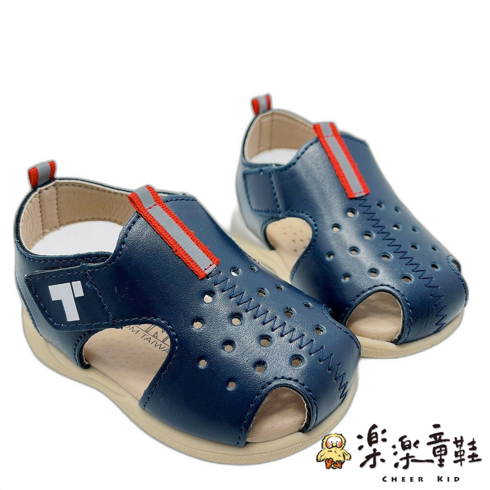 K062-1-台灣製超纖皮革學步涼鞋--深藍