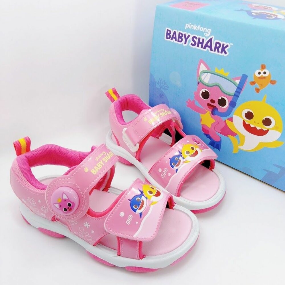 P055-台灣製鯊魚寶寶電燈涼鞋-粉色
