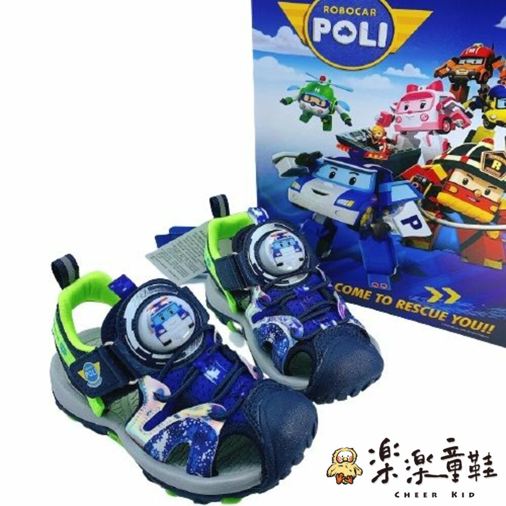 P056-1-POLI救援小隊電燈涼鞋-藍綠波力款
