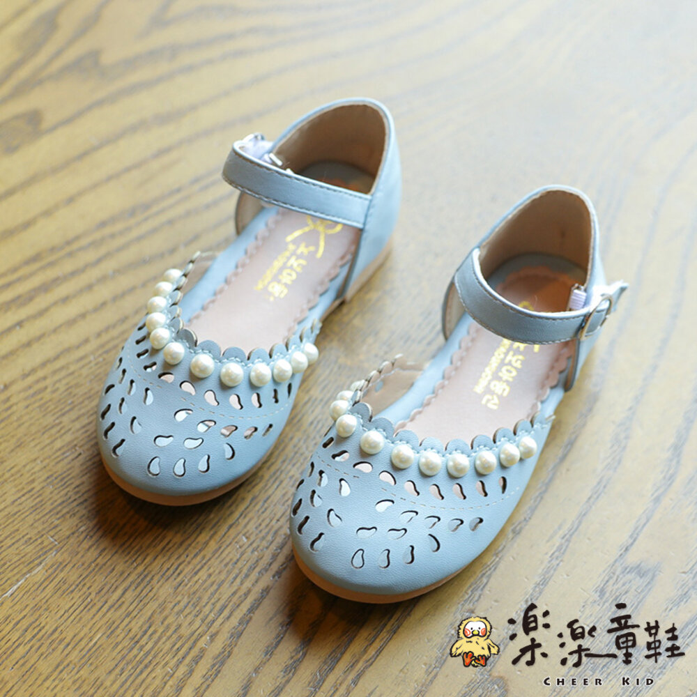 S390-2-韓版小童 浪漫珍珠 鏤空 涼鞋 公主鞋 皮鞋
