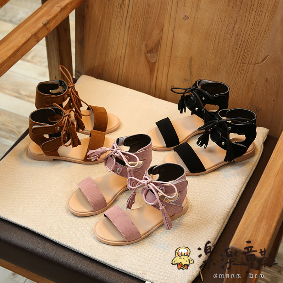 S514-韓版兒童 低筒 蝴蝶結 羅馬流蘇 公主鞋 涼鞋