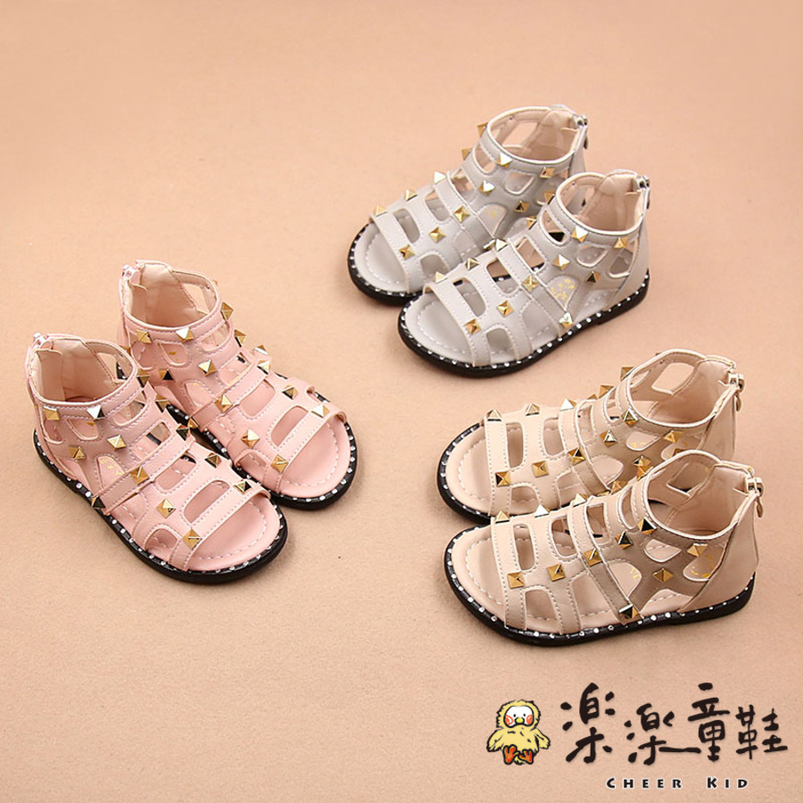 S523-韓版兒童 卯釘 時尚羅馬鞋 皮鞋 涼鞋 非冰雪