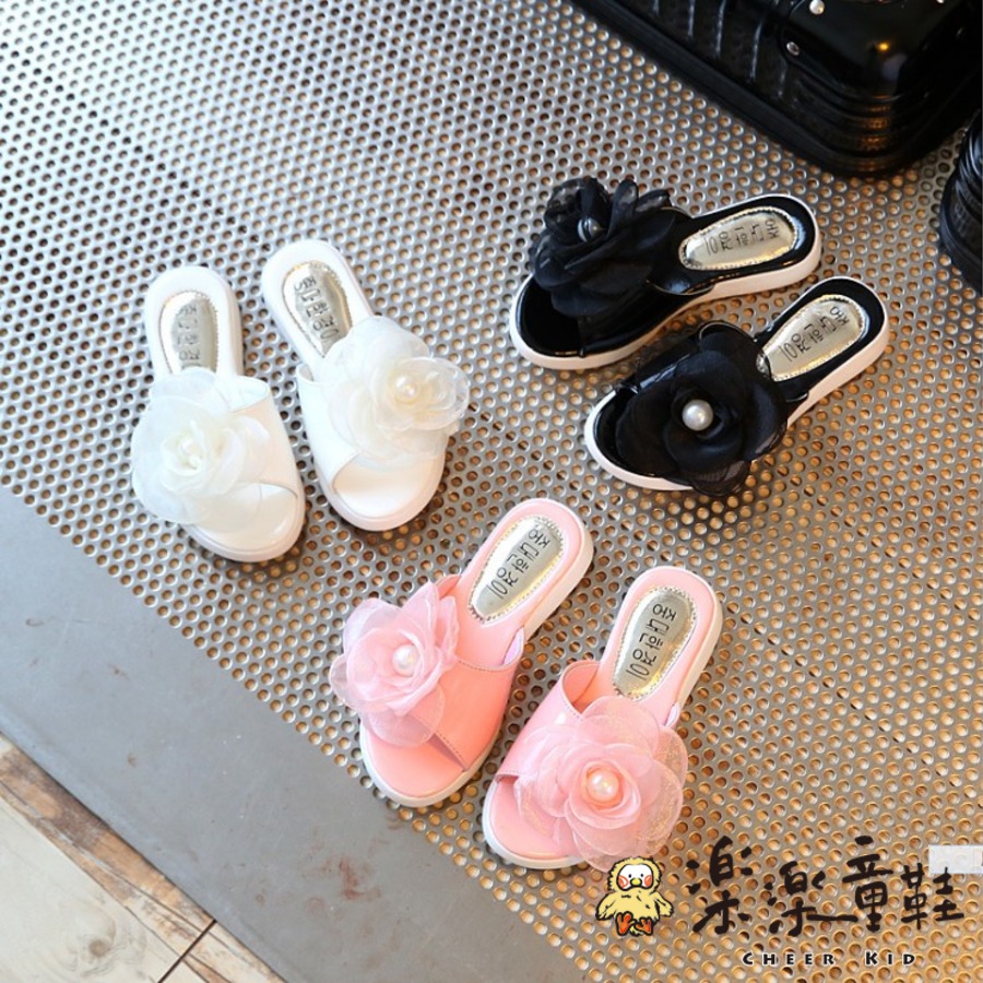 S557-韓版甜美花朵珍珠拖鞋