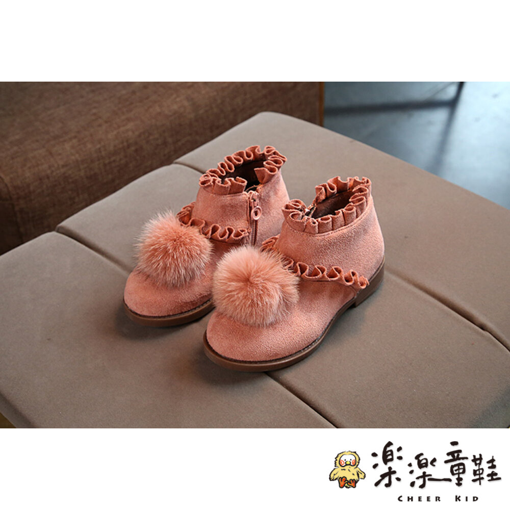 S620-1-韓版浪漫花邊毛球麂皮靴(小童)