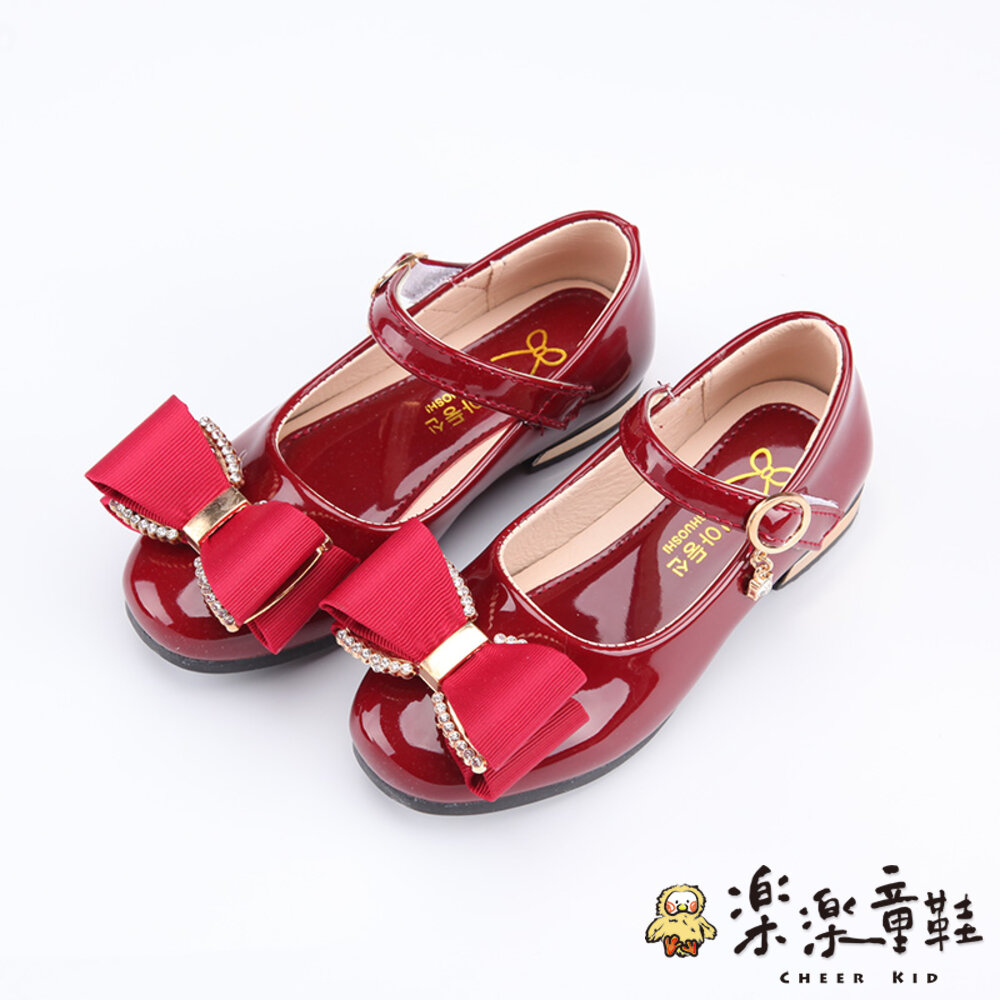 S704-1-氣質蝴蝶結水鑽皮鞋(大童)